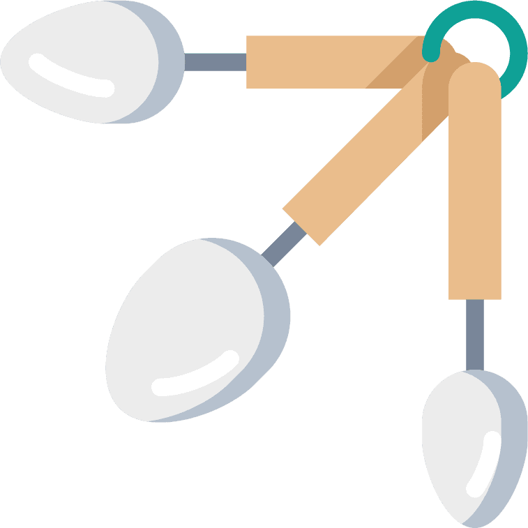 flat color kitchen tool icons featuring unique measuring spoons for culinary precision