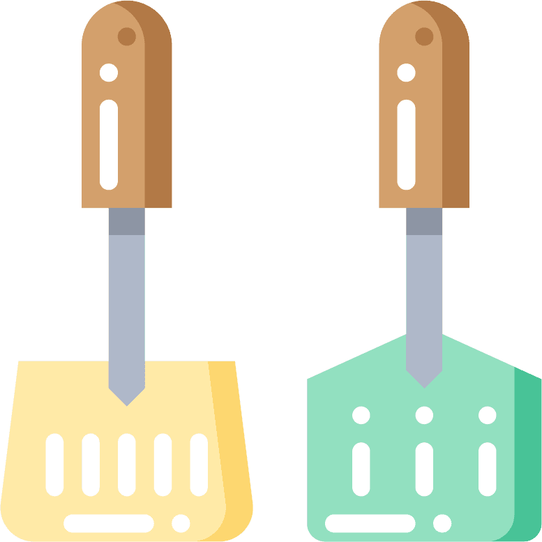 flat color kitchen tool icons featuring versatile spatula designs for modern cooking needs