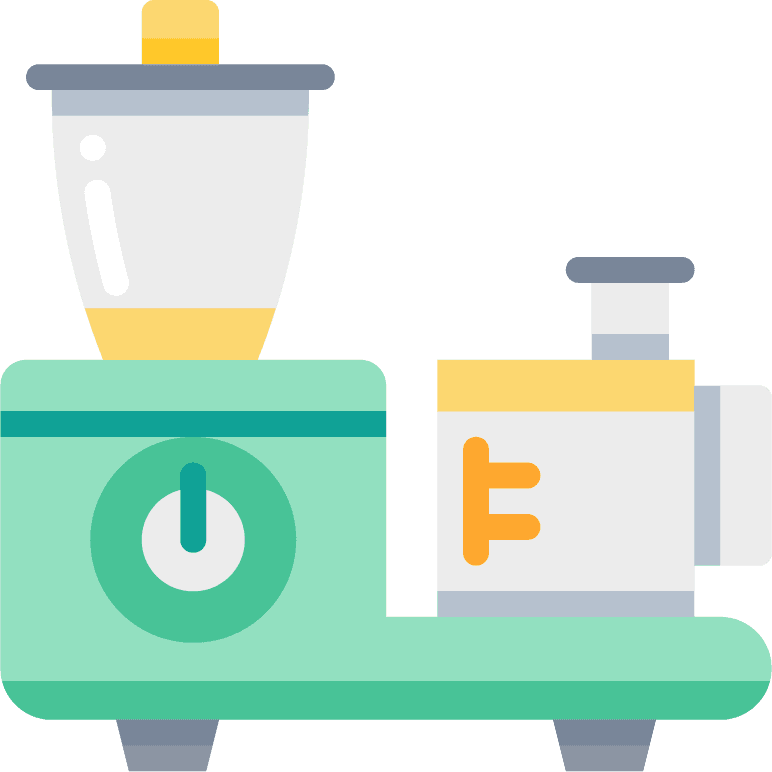 flat color kitchen tool icons for blending and processing ingredients in modern kitchens