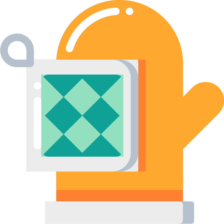 flat color kitchen tool icons featuring a colorful oven mitt for culinary enthusiasts