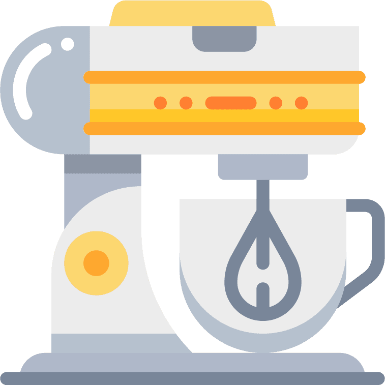 flat color kitchen tool icons showcasing a stylish and functional mixer for home baking