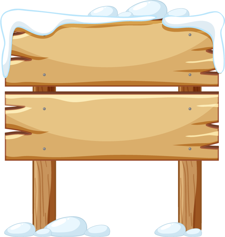 isolated game objects of a snowy wooden sign for winter-themed projects