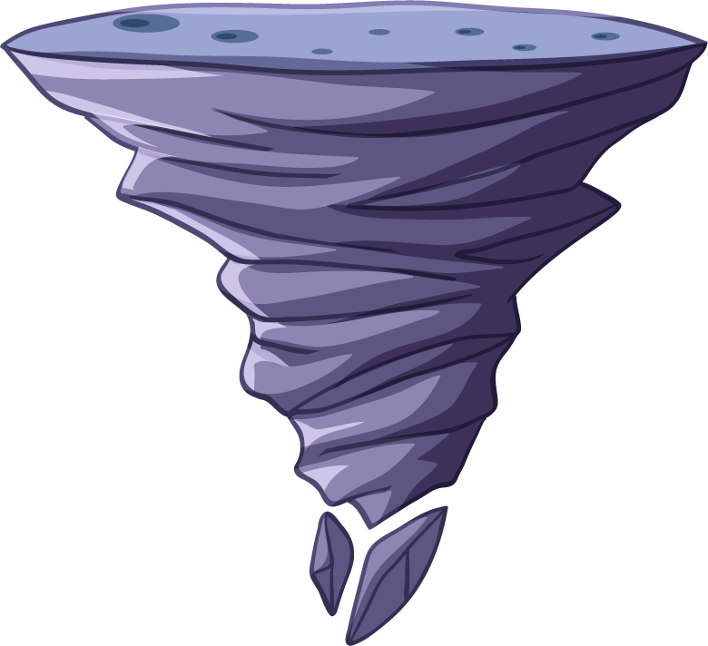 isolated game objects and elements for dynamic tornado effects in animated scenes