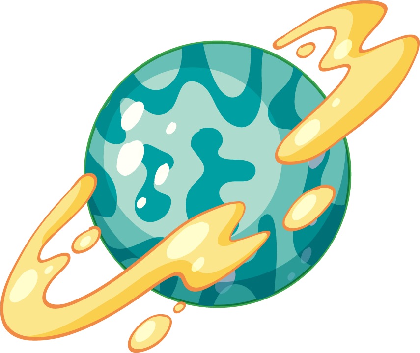 isolated game objects and elements featuring a colorful planet with dynamic fluid shapes