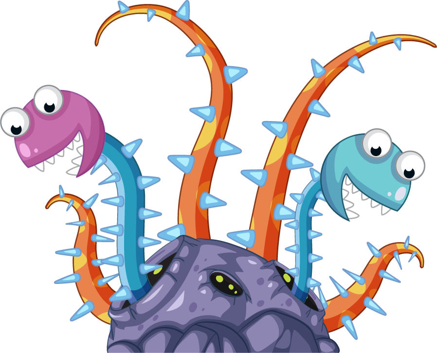 isolated game objects and elements featuring colorful monster creatures for vibrant gameplay
