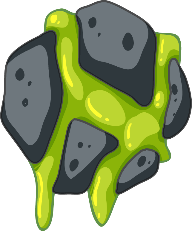 isolated game objects and elements featuring a green slime rock for imaginative environments