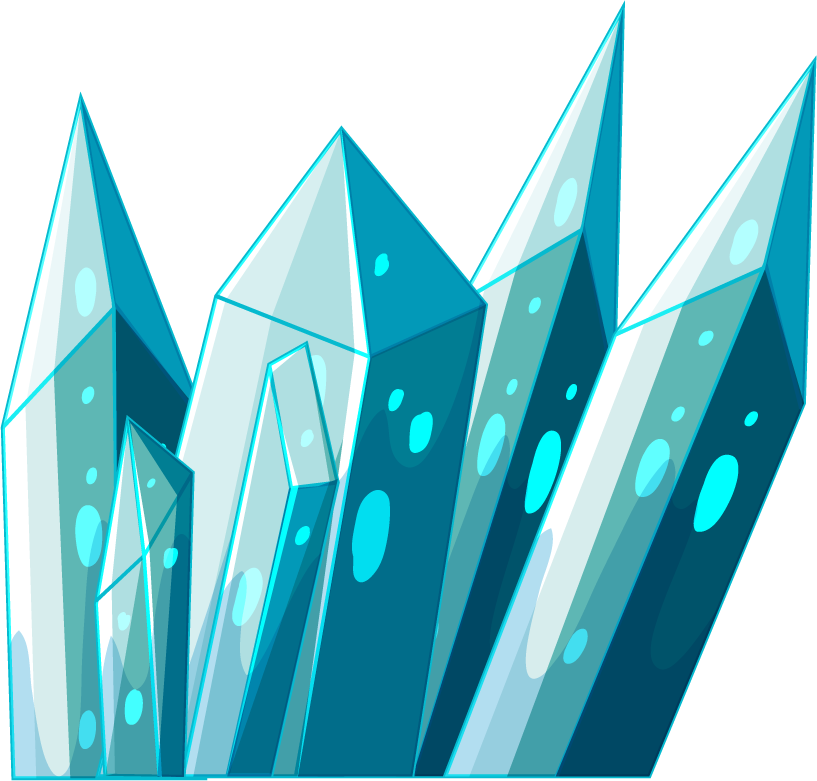isolated game objects and elements featuring vibrant crystalline structures for fantasy adventures
