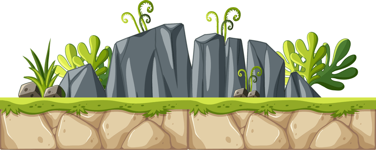 isolated game objects and elements featuring rocky terrain and vibrant foliage for adventures