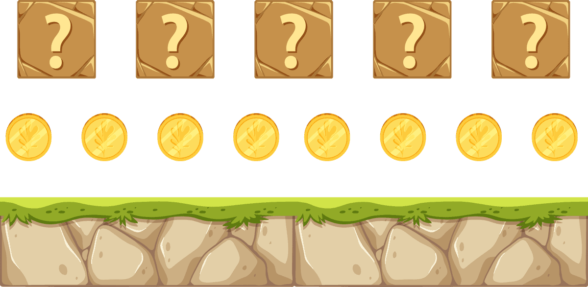 isolated game objects and elements for interactive adventure and coin collection scenarios