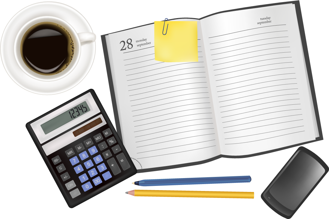 set of objects office graphics for productivity and organization in workspace