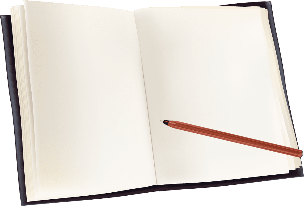 set of objects office graphics featuring an open notebook and pen for creative tasks and organization
