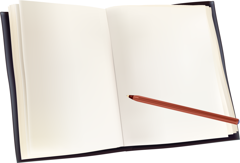 set of objects office graphics featuring an open notebook and pen for creative tasks and organization