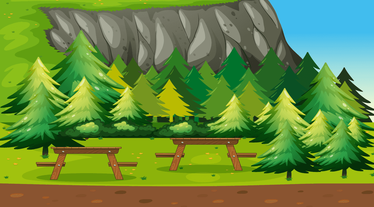 serene landscape scenes with lush trees and a rocky backdrop for outdoor settings