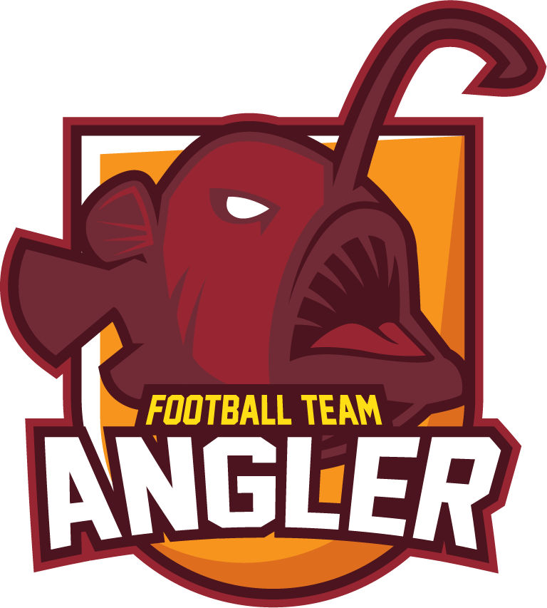 dynamic sport logo team badge featuring angler fish for competitive football teams