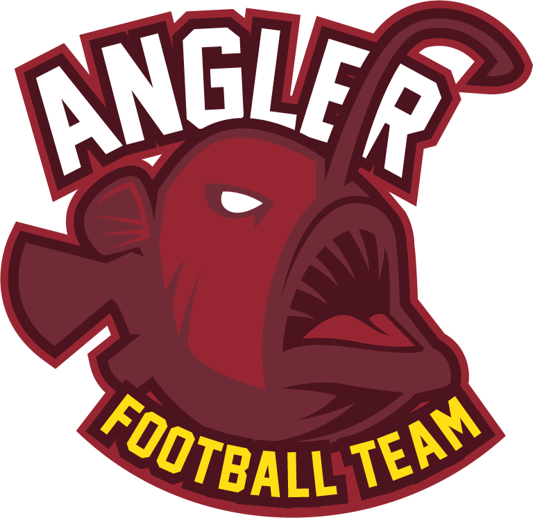 sport logo team badge featuring angler fish with bold lettering for football teams