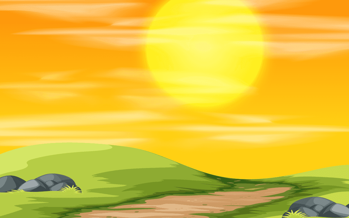 captivating sunset scene illustration with rolling hills and vibrant sky colors