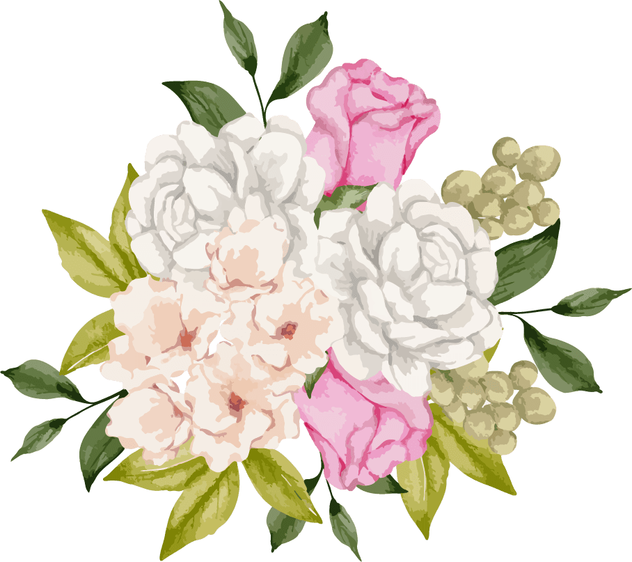 set separate parts bring together beautiful bouquet flowers water colors style white