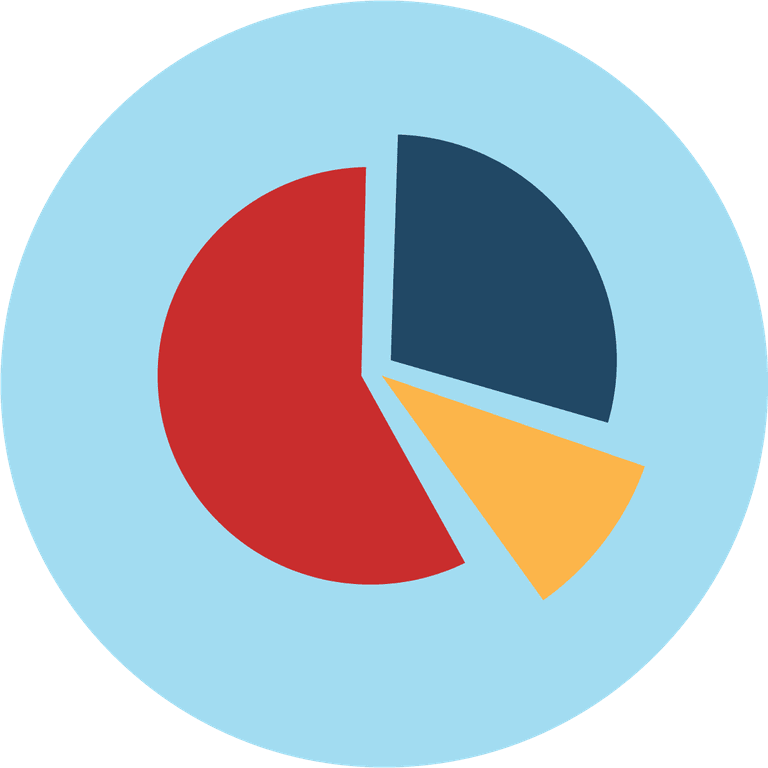 set web technology development icons featuring colorful pie chart illustrations for data analysis