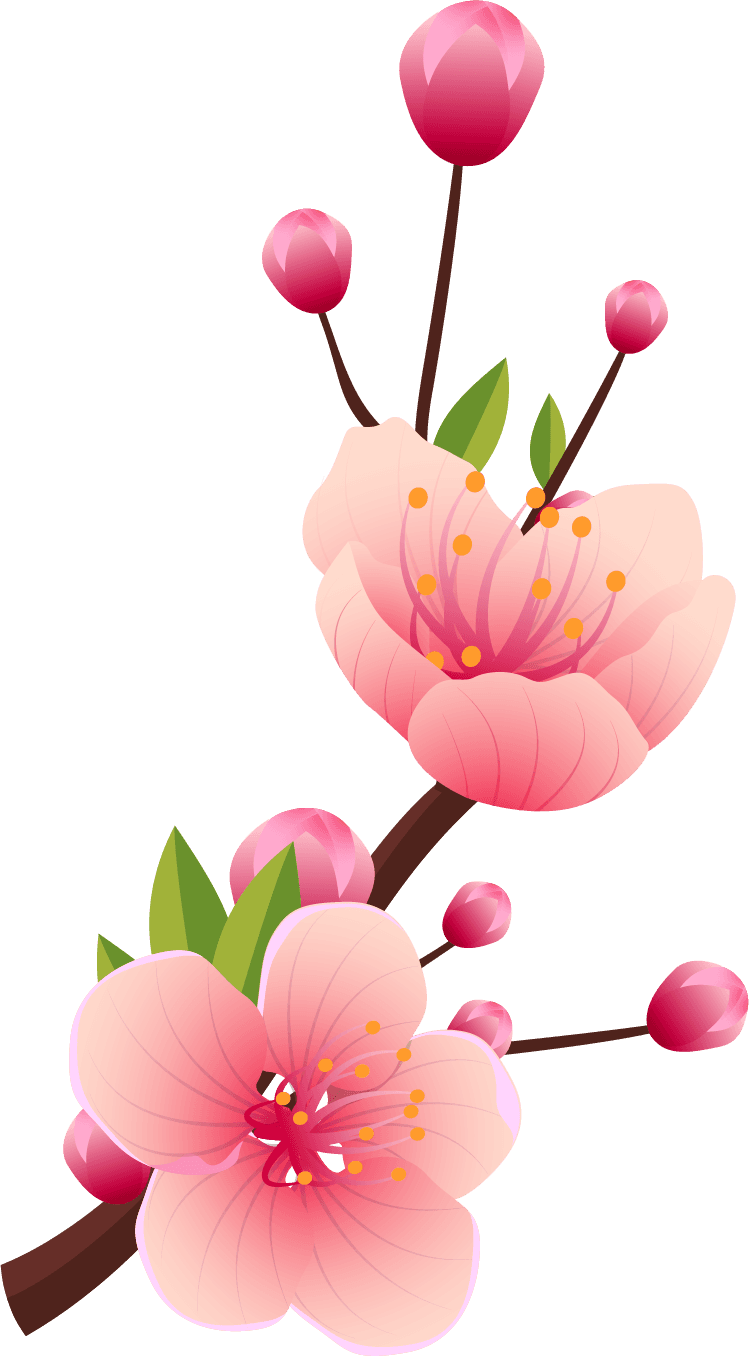 several blooming branches realistic style featuring pink flowers and green leaves for vibrant decoration