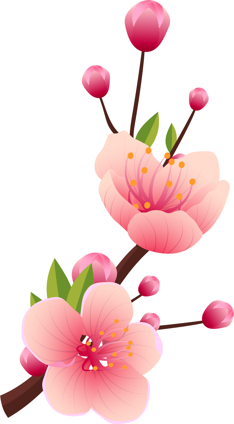 several blooming branches realistic style featuring pink flowers and green leaves for vibrant decoration