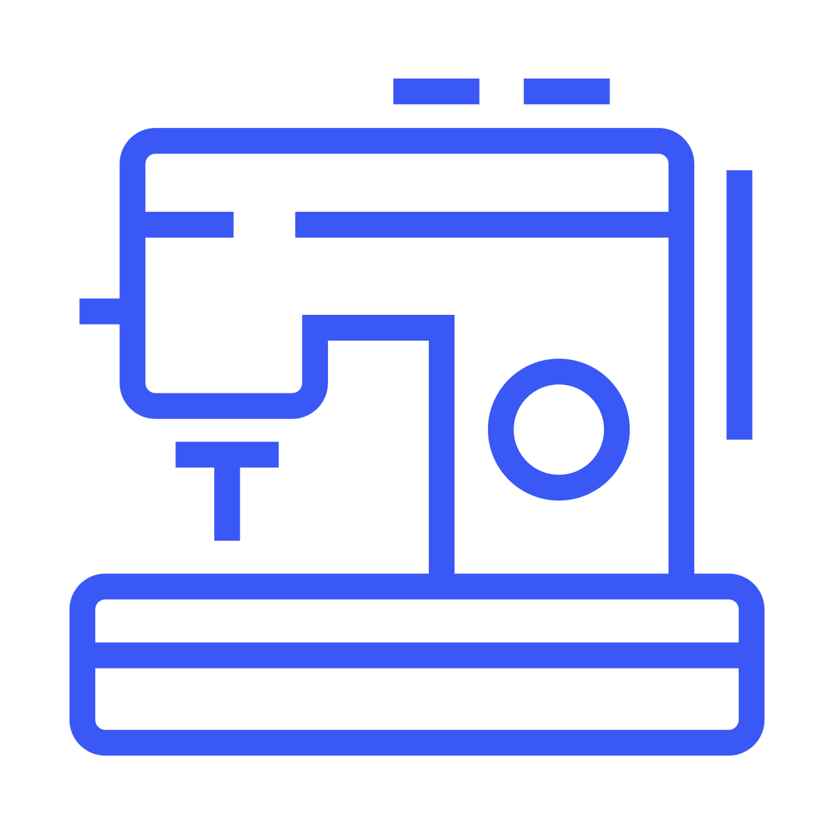 simple outline sewing machine icon for tailoring and garment crafting in minimalist line art style