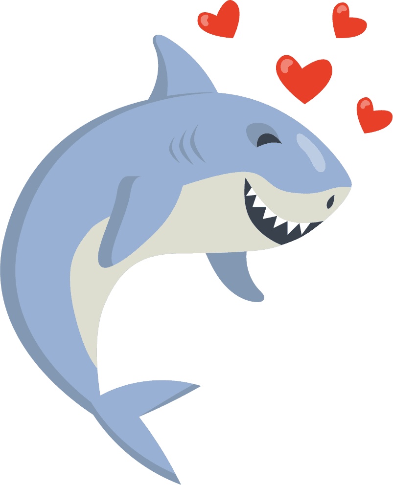 shark cartoon shark different emotions set