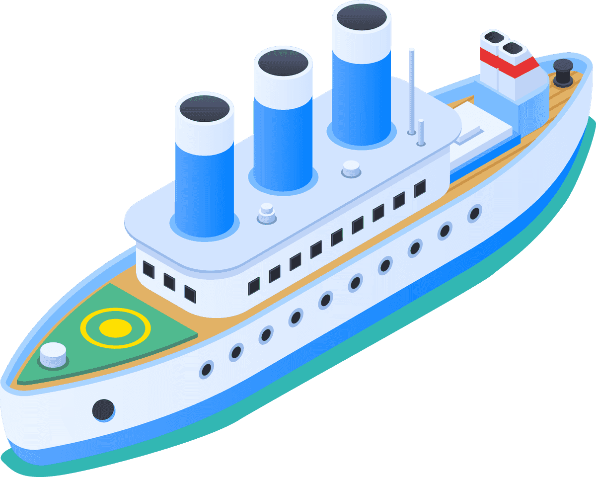 ships isometric elements isolated showcasing a detailed maritime vessel with vibrant colors and features