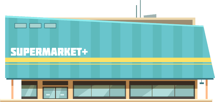 shop building cartoon with mini store symbols isolated illustration