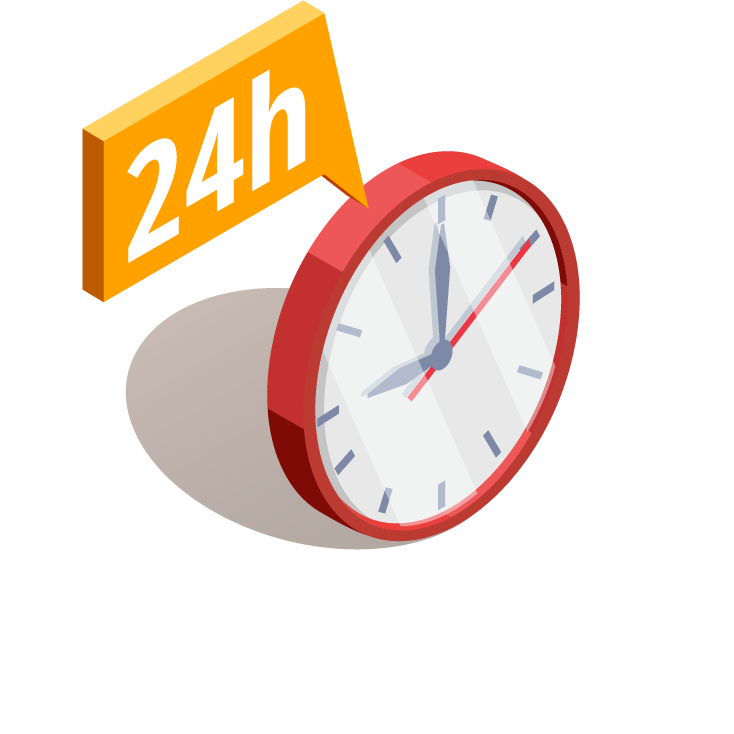 shopping e commerce isometric icons featuring a 24-hour clock for seamless online transactions