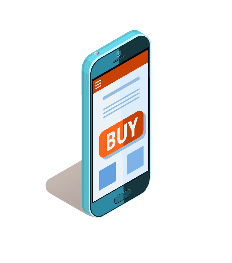shopping e commerce isometric icons for mobile devices with eye-catching buy buttons