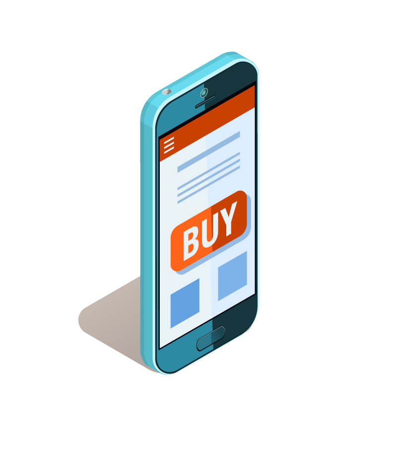 shopping e commerce isometric icons for mobile devices with eye-catching buy buttons