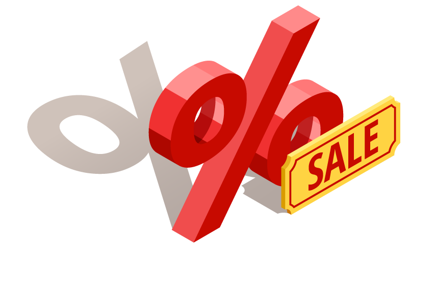 shopping e commerce isometric icons featuring sale symbols and discount elements