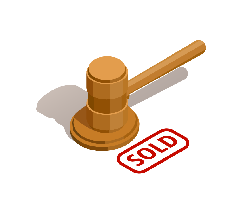 shopping e commerce isometric icons featuring auction gavel and sold stamp for online transactions