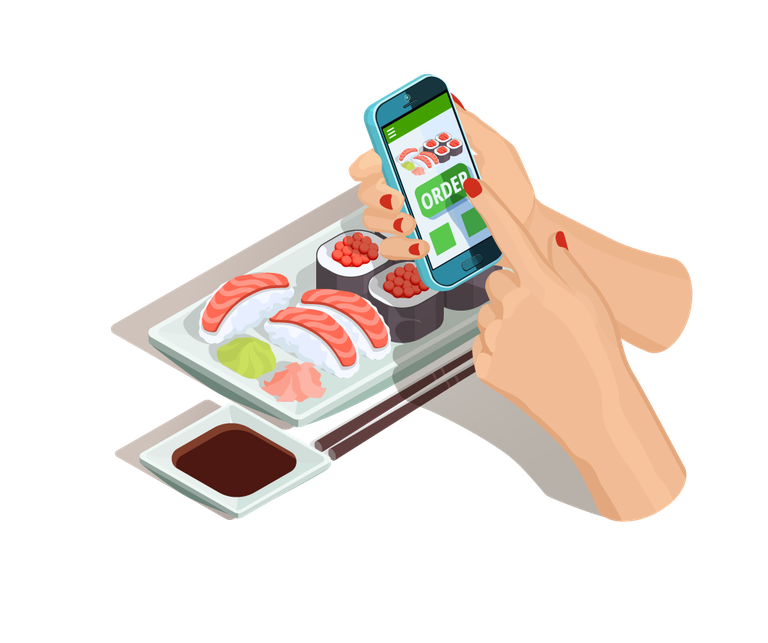 shopping e commerce isometric icons for mobile food ordering and delivery experience