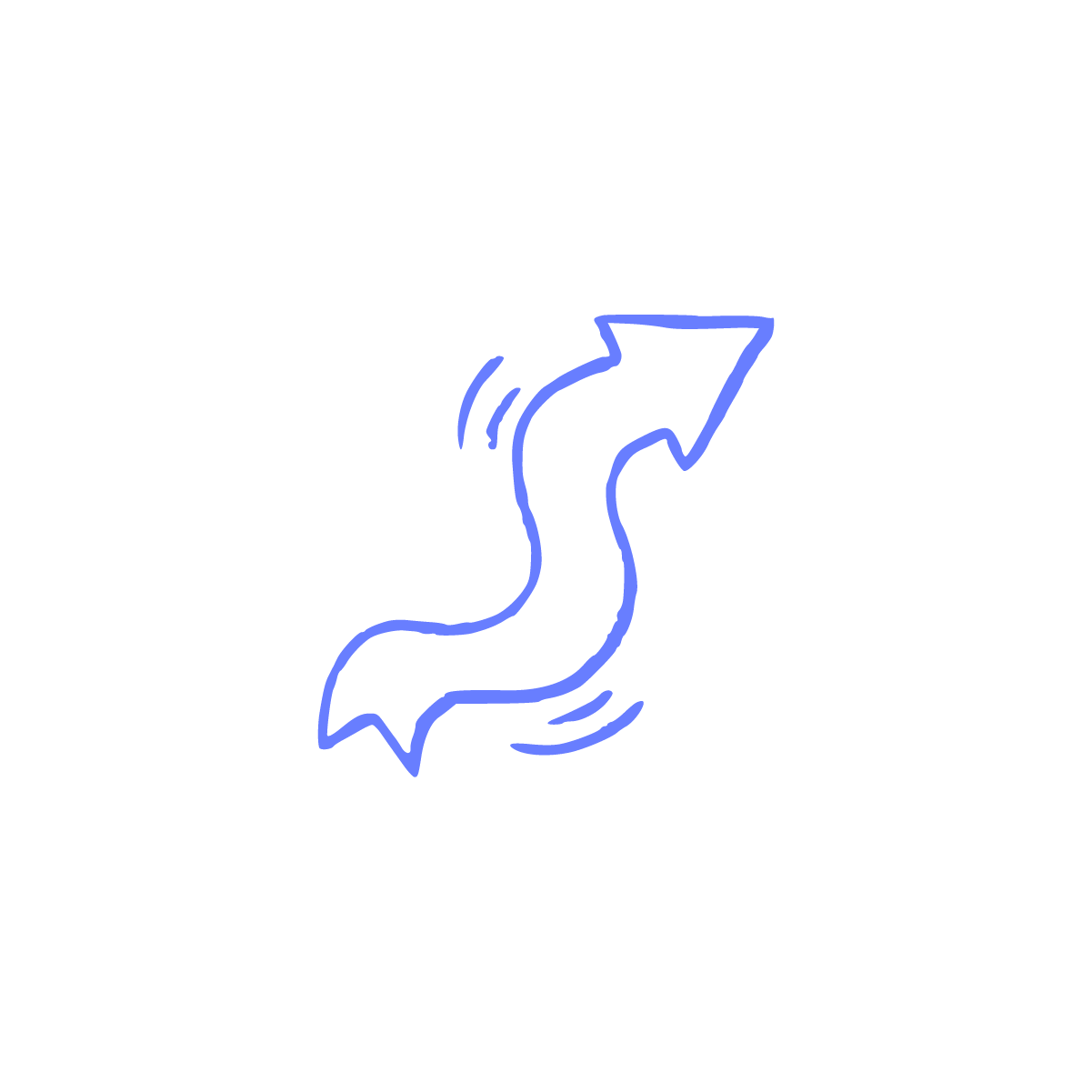 Simple blue hand drawing direction arrow