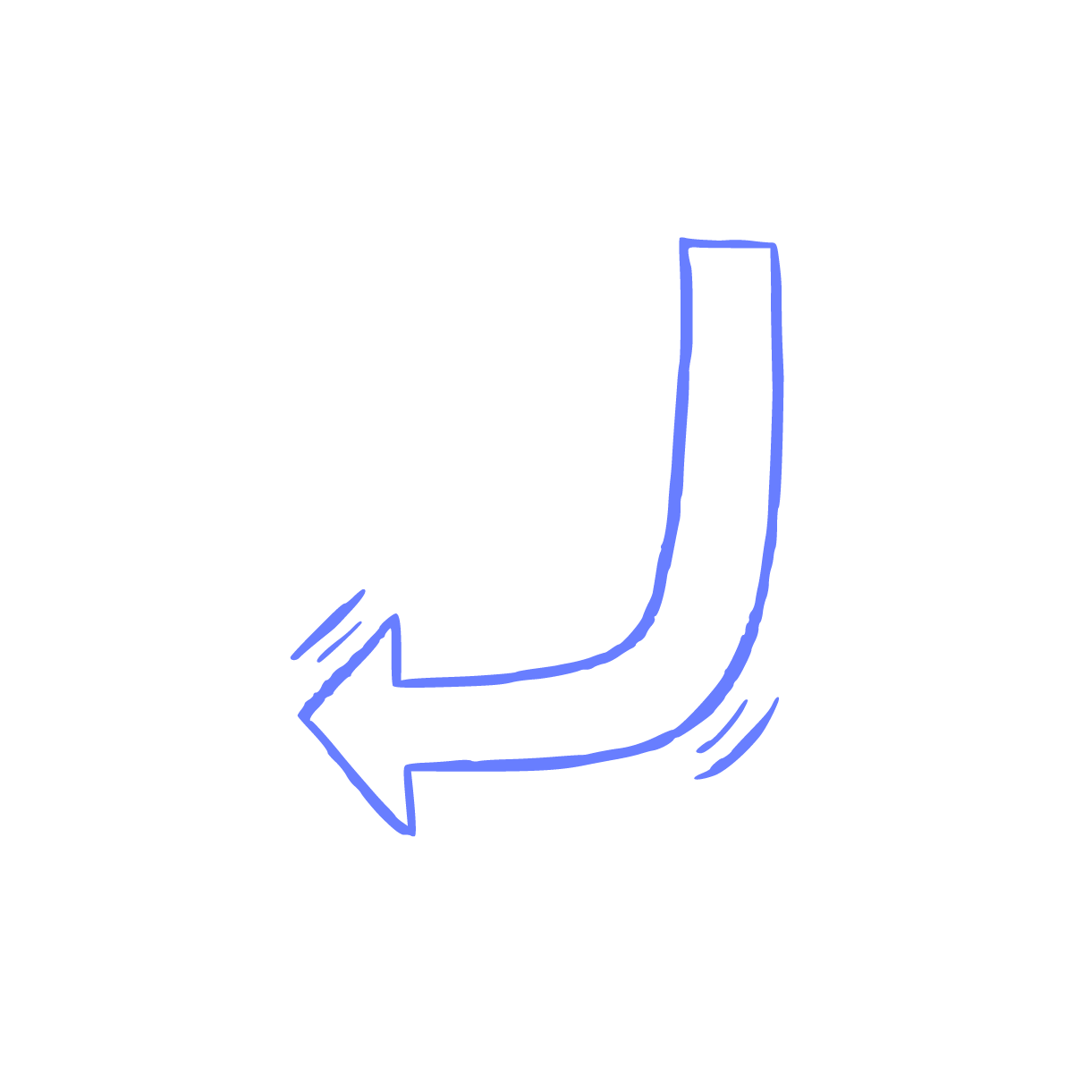 Simple blue hand drawing direction arrow