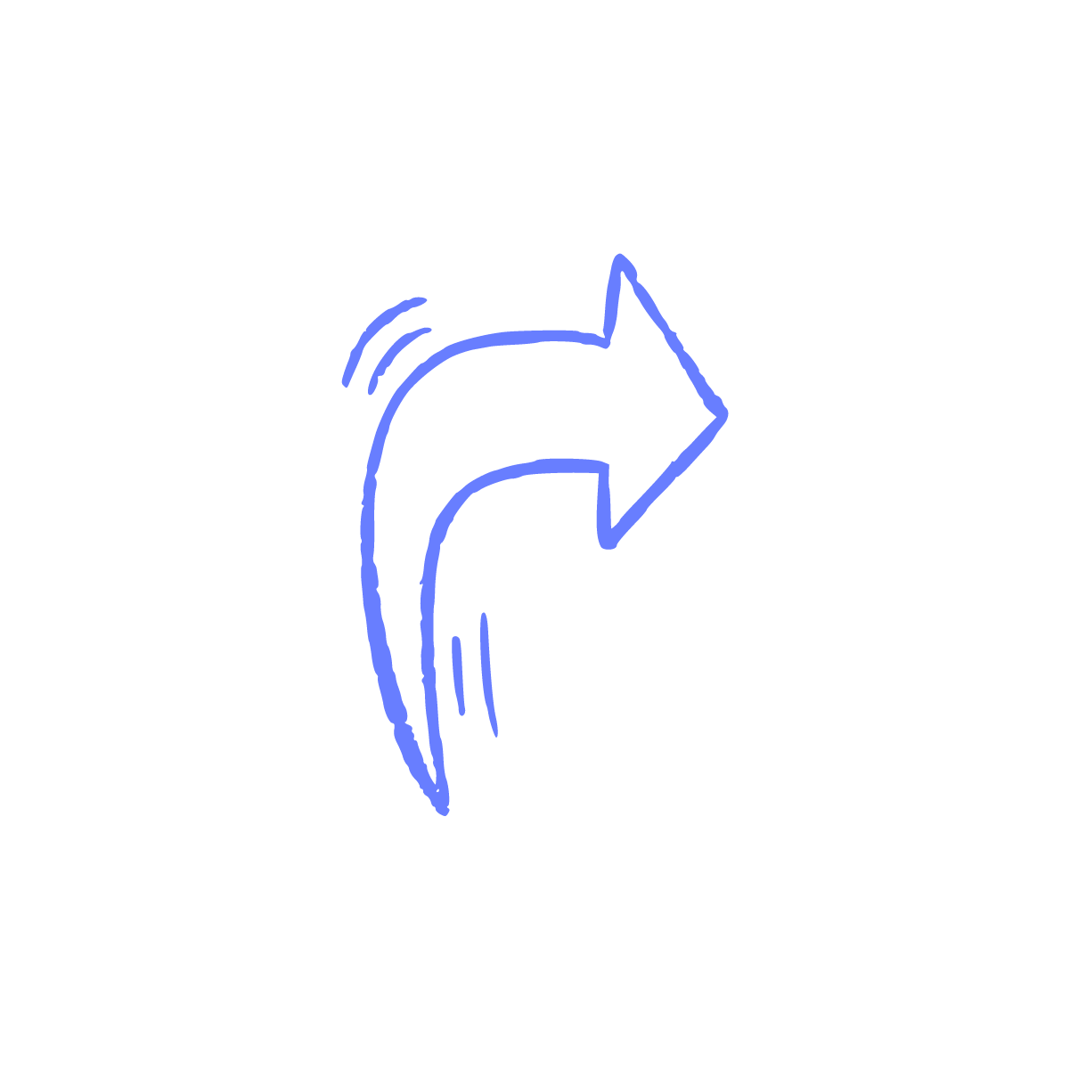Simple blue hand drawing direction arrow