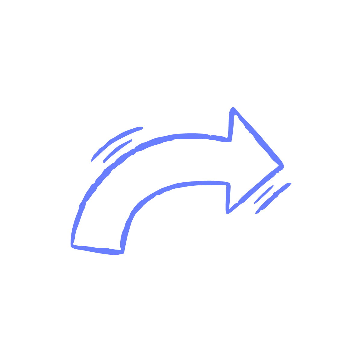 Simple blue hand drawing direction arrow