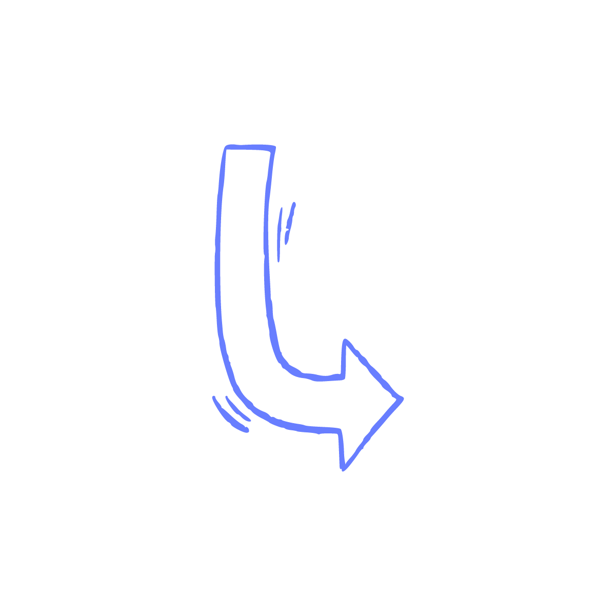 Simple blue hand drawing direction arrow