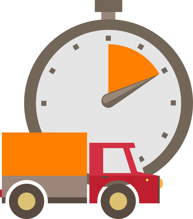 simple flat delivery shipping icon with a truck and stopwatch for fast service