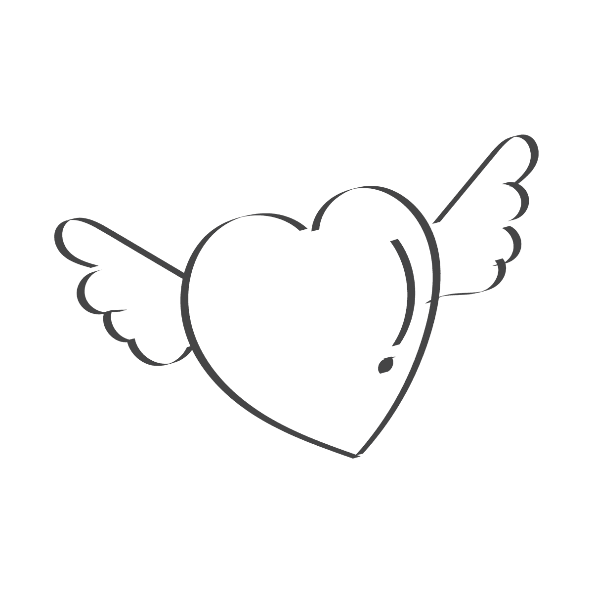 hand-drawn heart element with wings and outline style romantic illustrations