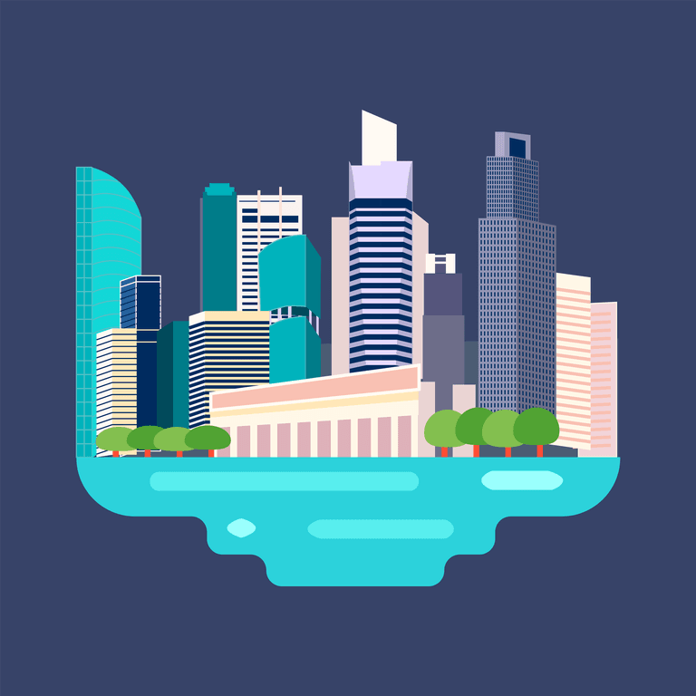 singapore culture colored flat icon set with main attractions little circles illustration