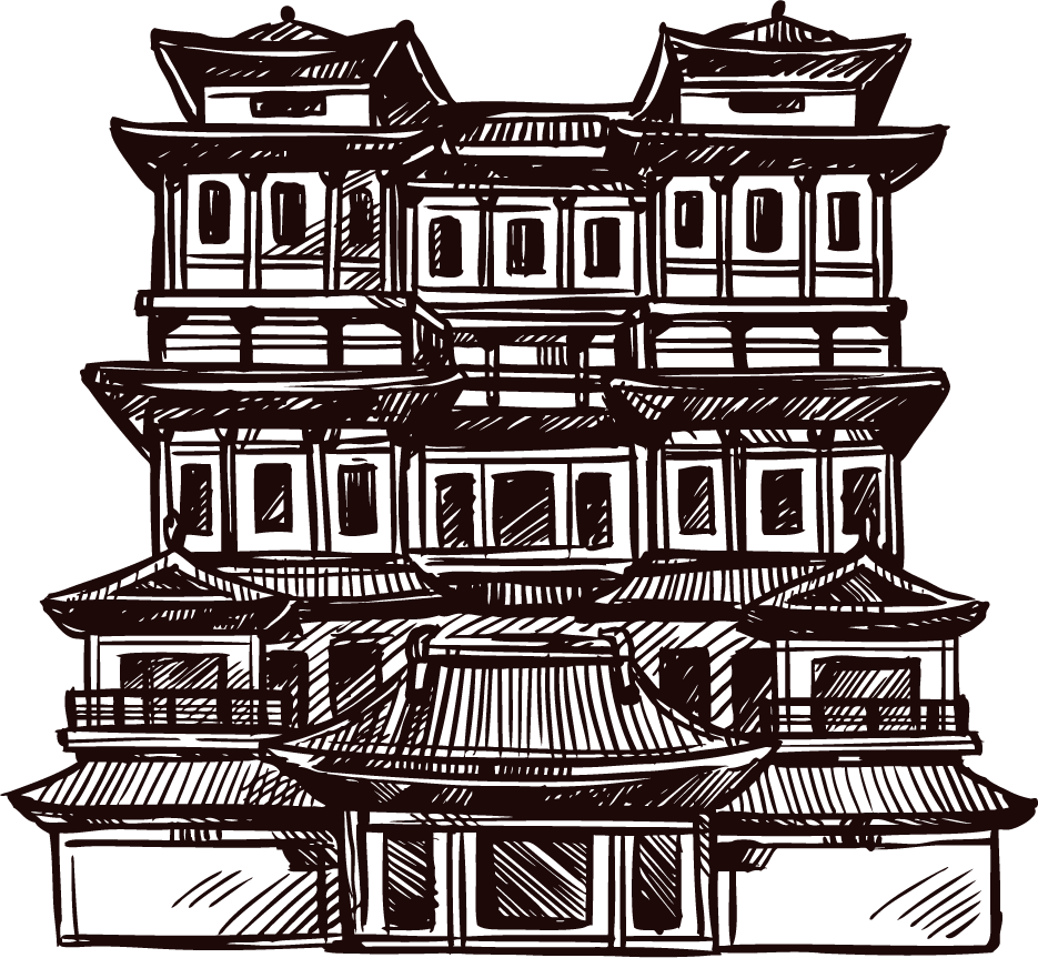 singapore hand drawn sketch set of iconic historical architecture for travel enthusiasts