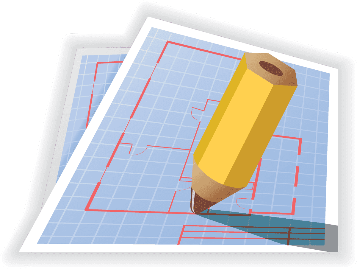 site construction icons vector for planning and blueprinting with pencil illustration