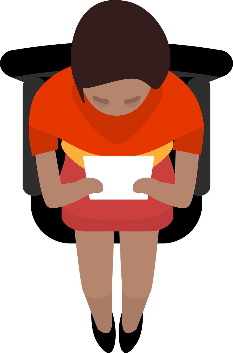 sitting people top view reading with backpack in a colorful casual outfit