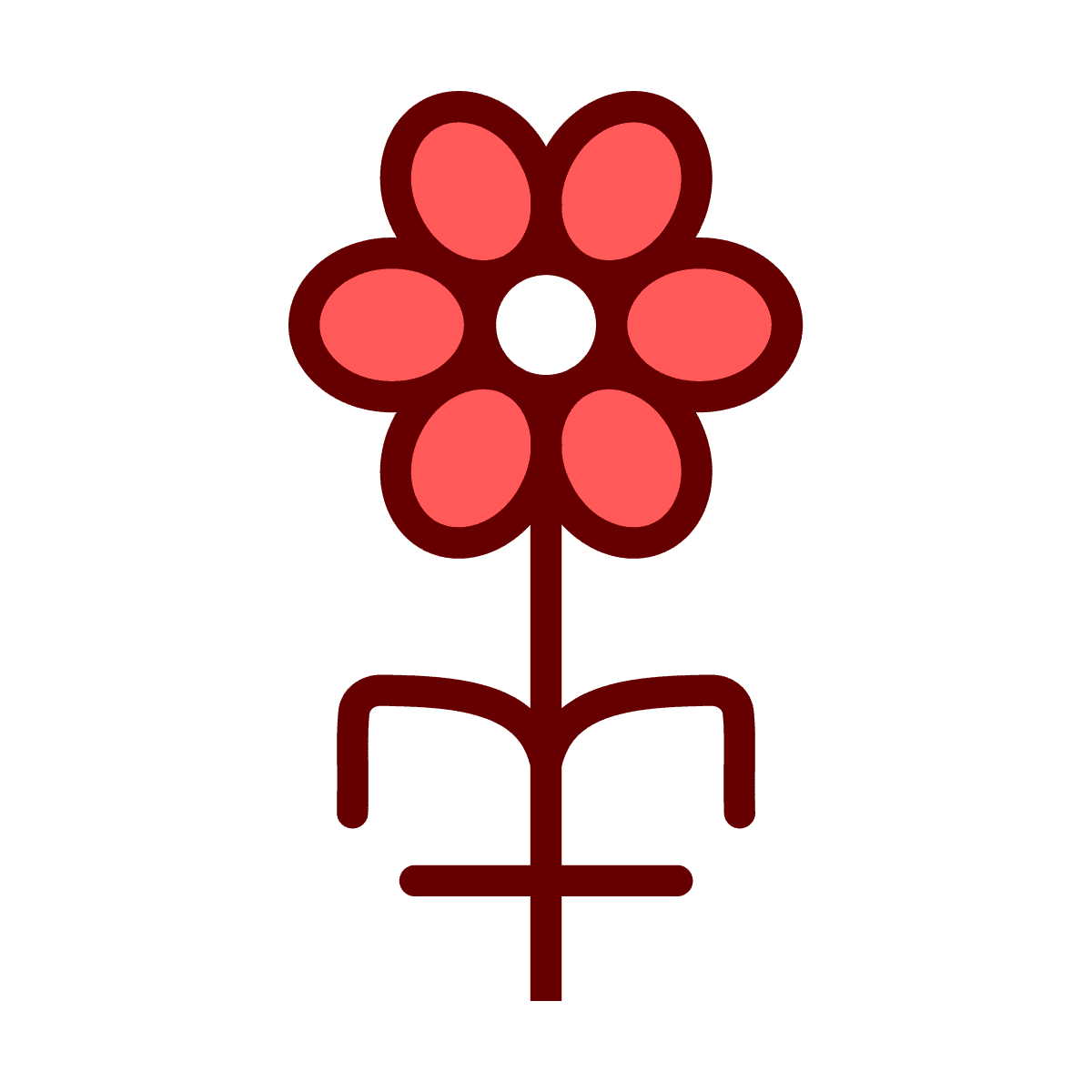flat line art icon of a flower with eight petals and two leaves