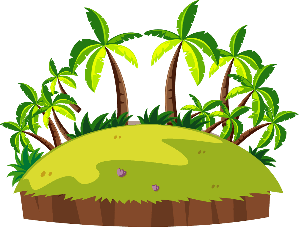 six views of islands on white background illustration
