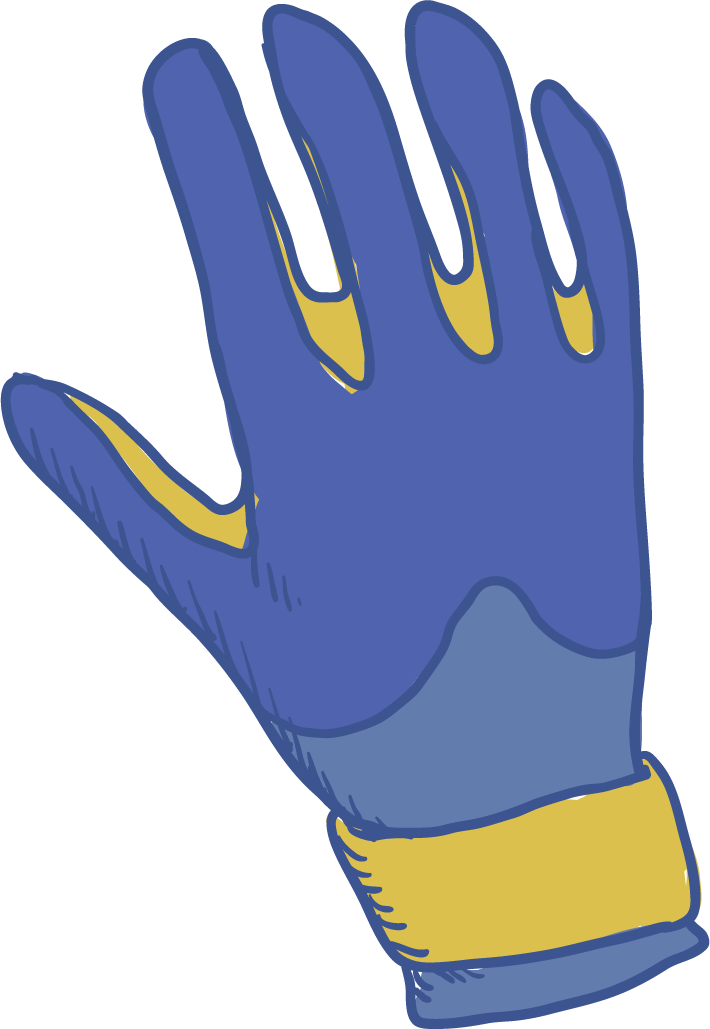 sketches scuba diving equipment featuring a colorful glove for underwater exploration