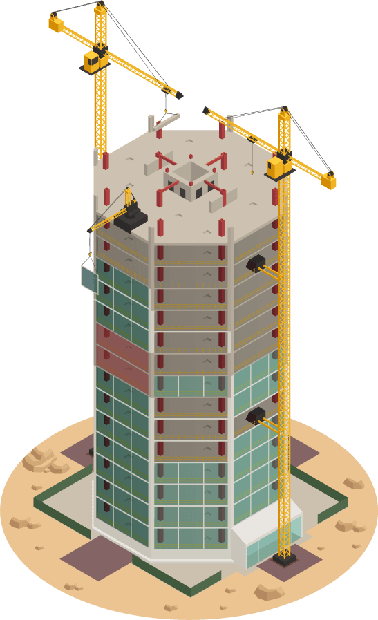 isometric skyscraper construction progress