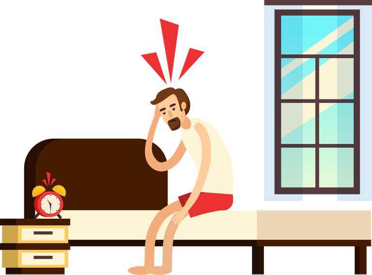 sleep disorder orthogonal flat elements depicting a man struggling to wake up from insomnia